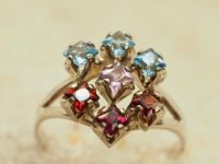 серебренное кольцо с топазом, гранатом,аметистом-461